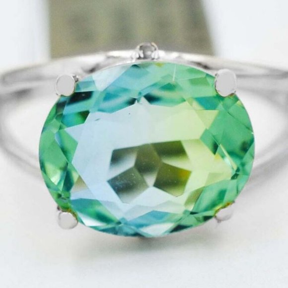 Genuine 5.13 Cts Green Fluorite & Diamonds RIng 10k White...